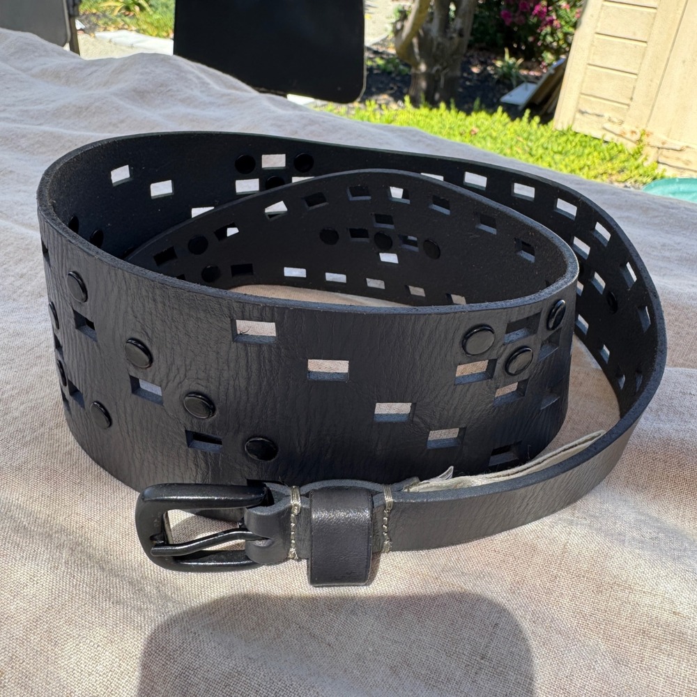Diesel Belt dark grey Leather Geometric Cut Out Studded Y2K Grunge Wide Edgy